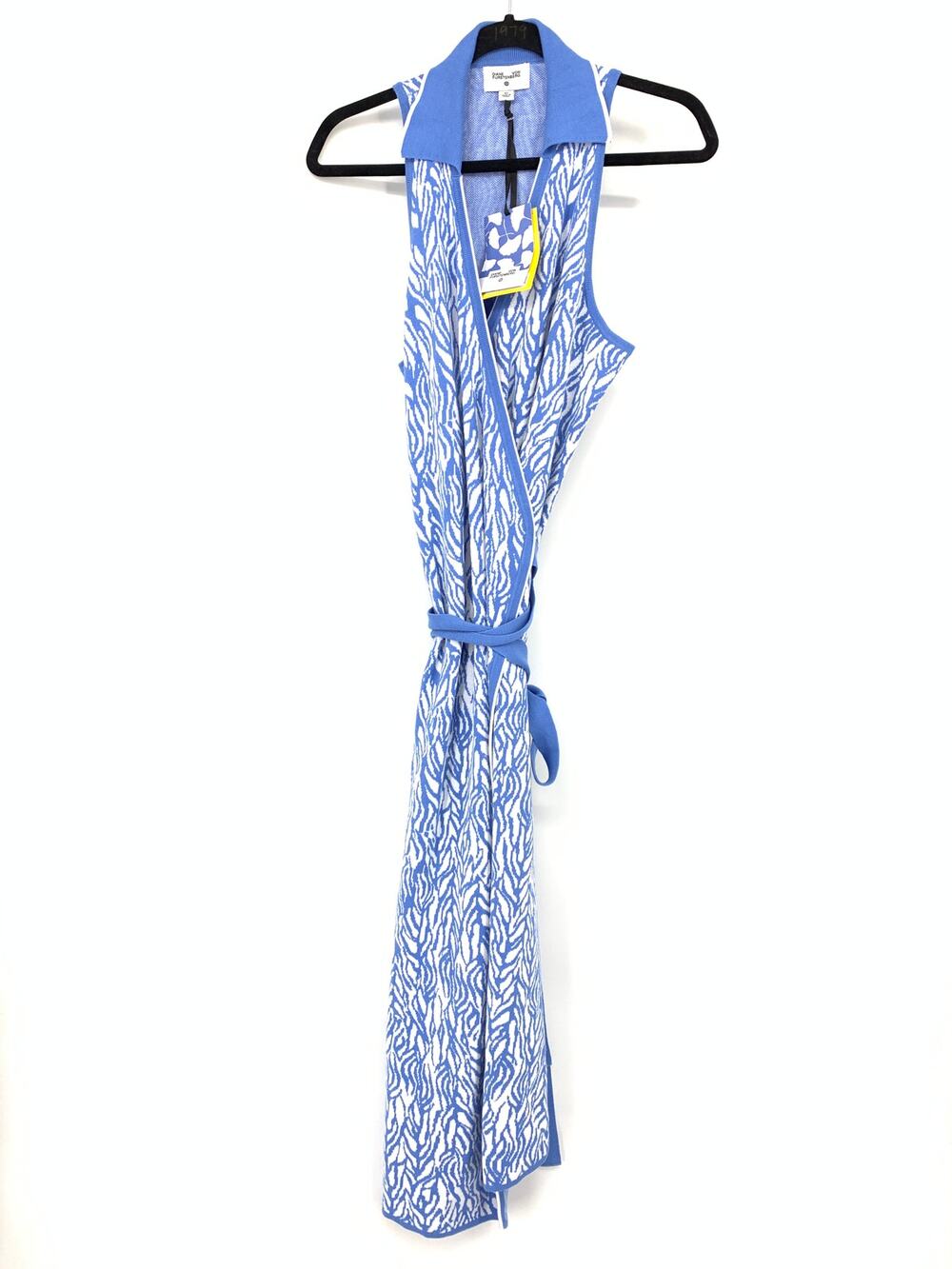Diane Von Furstenberg X Target Collared Sea Twig Blue Wrap Sweater Dress Sz XL
